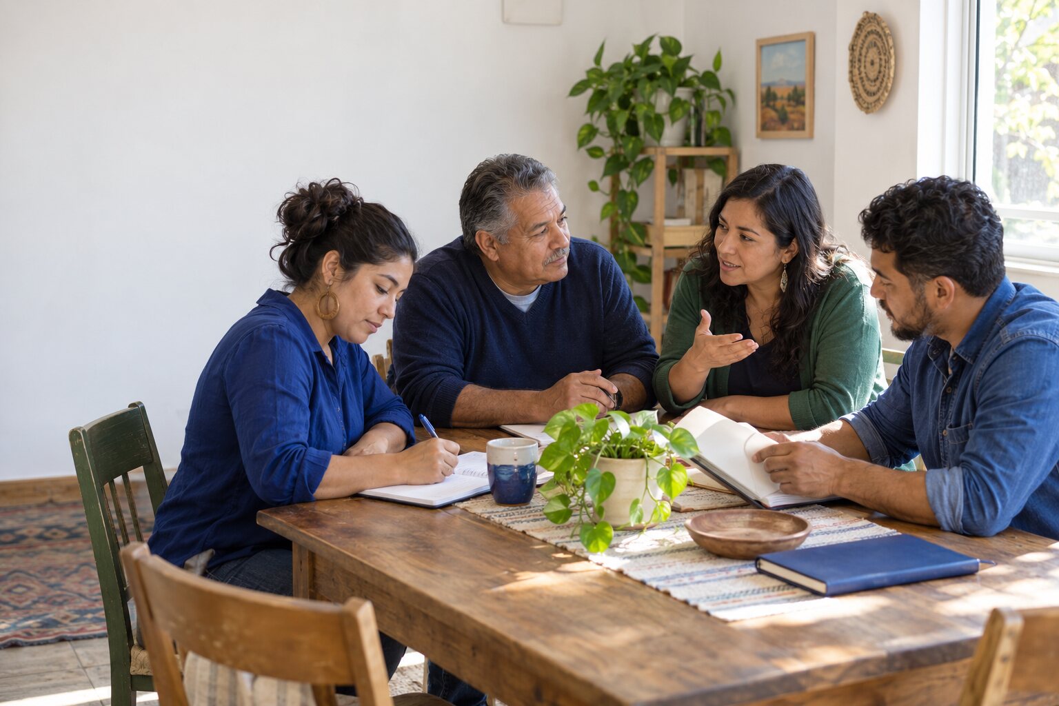 Un equipo colaborando alrededor de una mesa